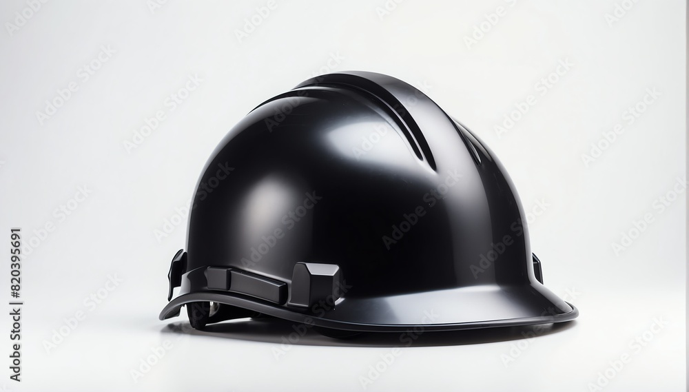 black safety helmet on plain white background with copyspace from Generative AI black safety helmet on plain white background with copyspace from Generative AI