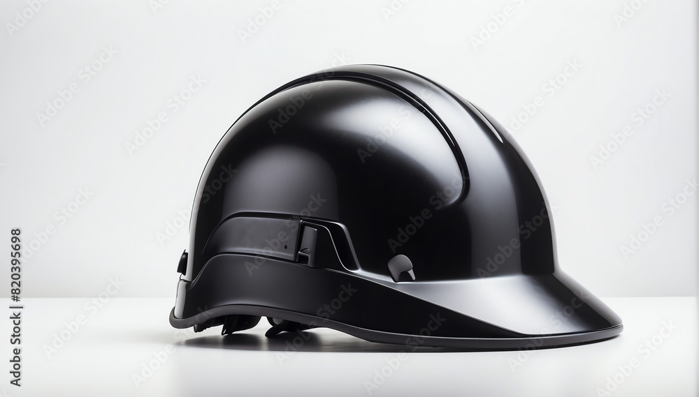 black safety helmet on plain white background with copyspace from Generative AI black safety helmet on plain white background with copyspace from Generative AI