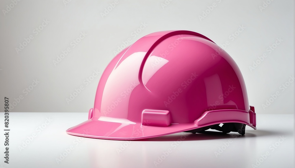 pink safety helmet on plain white background with copyspace from Generative AI pink safety helmet on plain white background with copyspace from Generative AI