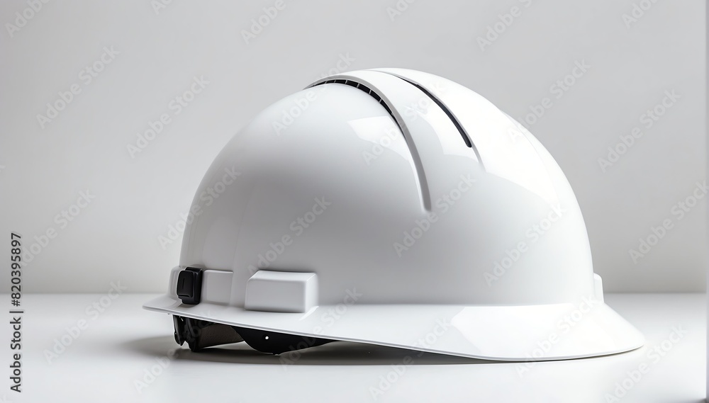 white safety helmet on plain white background with copyspace from Generative AI white safety helmet on plain white background with copyspace from Generative AI