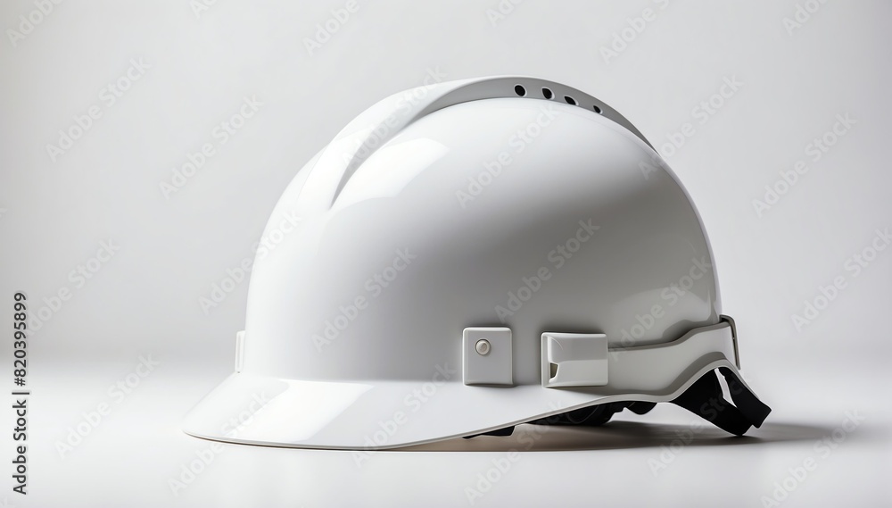 white safety helmet on plain white background with copyspace from Generative AI white safety helmet on plain white background with copyspace from Generative AI