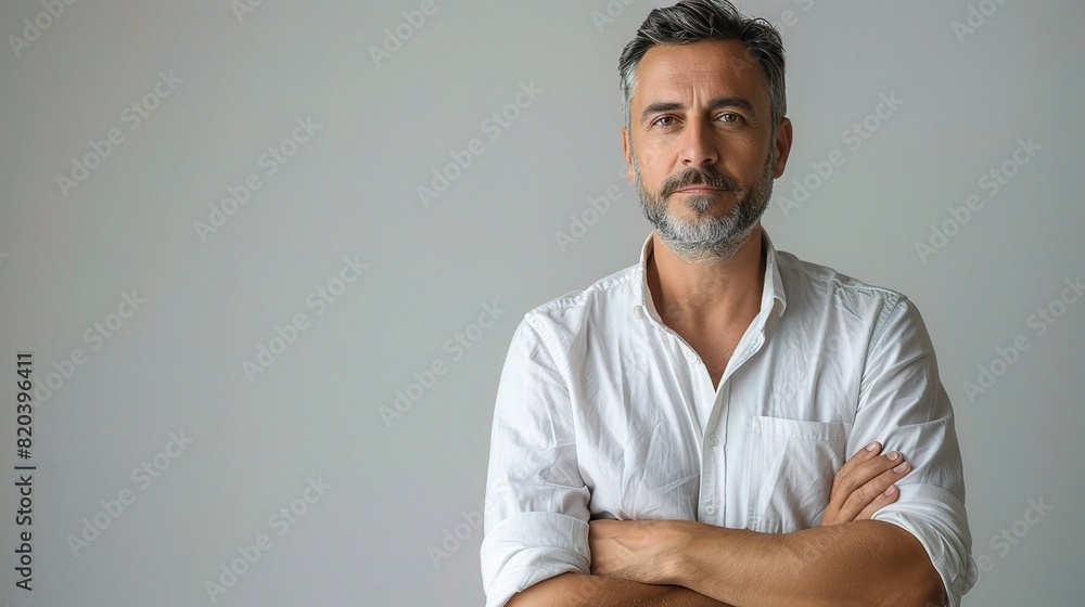 entrepreneur with arms crossed in a studio shot against a white background entrepreneur with arms crossed in a studio shot against a white background