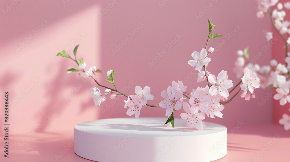 Pink Display Podium: 3D Spring Flower Scene for Beauty Products Pink Display Podium: 3D Spring Flower Scene for Beauty Products