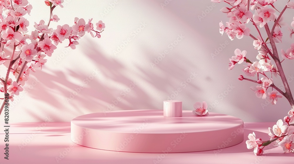 Beauty Product Display: 3D Podium with Spring Flowers in Pink Beauty Product Display: 3D Podium with Spring Flowers in Pink
