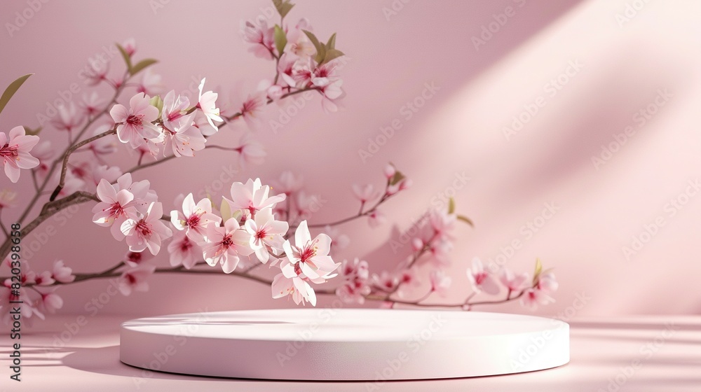 Beauty Product Display: 3D Podium with Spring Flowers in Pink Beauty Product Display: 3D Podium with Spring Flowers in Pink