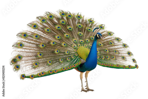 Peacock with vibrant feathers isolated on transparent background
