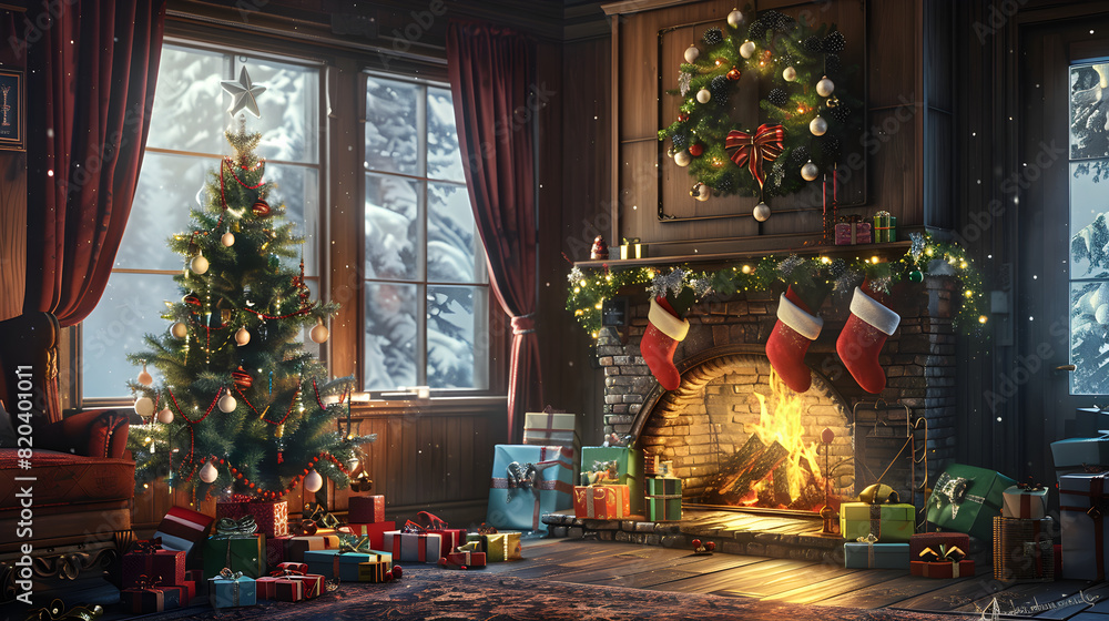 Festive Yuletide Glow: Cozy Interior Decorated for Traditional Yule Celebrations