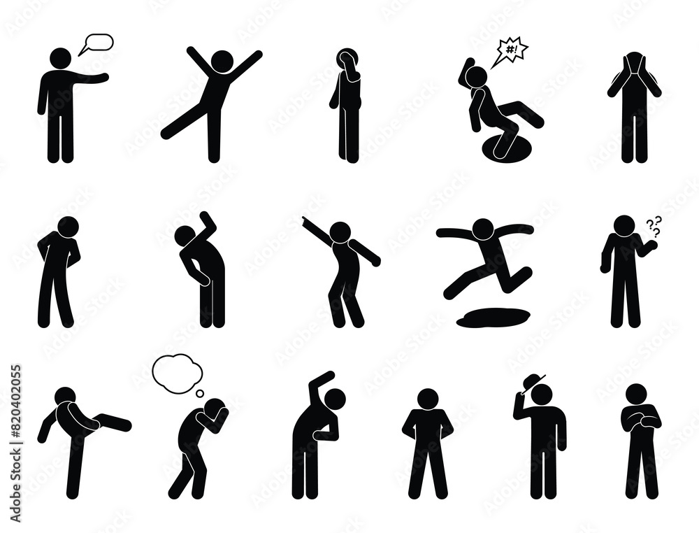Φωτογραφία set of icons man, stick figure people, human silhouettes, stickmen isolated on w