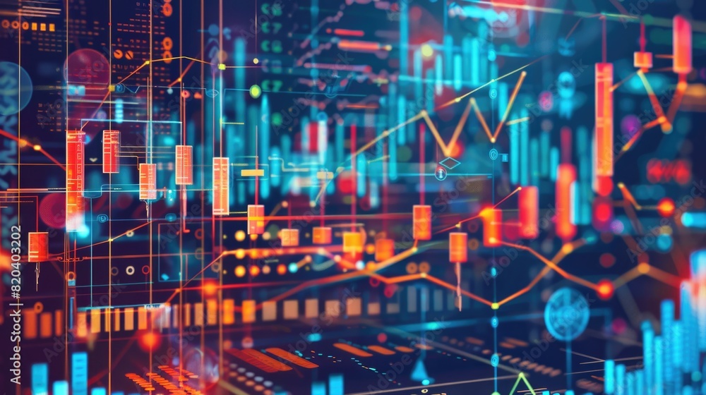 Fototapeta premium Digital transformation concept, abstract tech elements merging with traditional finance