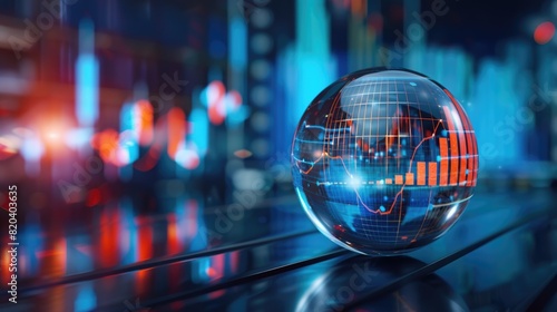 Business forecasting concept  abstract crystal ball with market trends