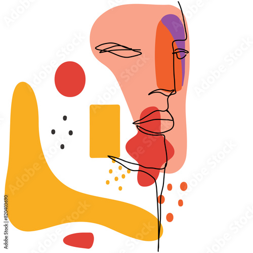 single  black line man portrait black and multi color background