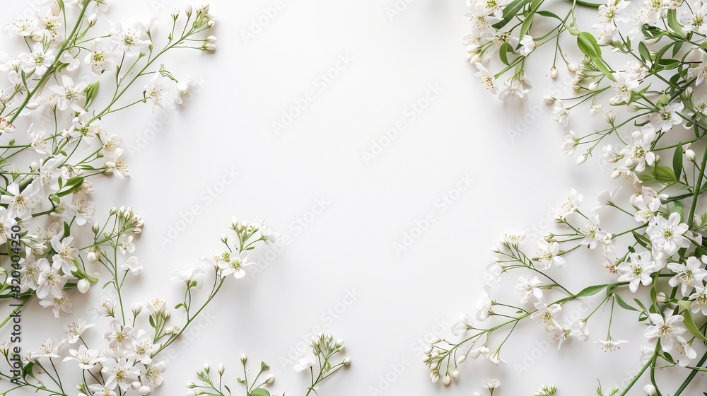 Cresent flowers as frame on white backrgound, copy space. Mother's Day fashionable layout. Women Day. Beautiful flower background Cresent flowers as frame on white backrgound, copy space. Mother's Day fashionable layout. Women Day. Beautiful flower background
