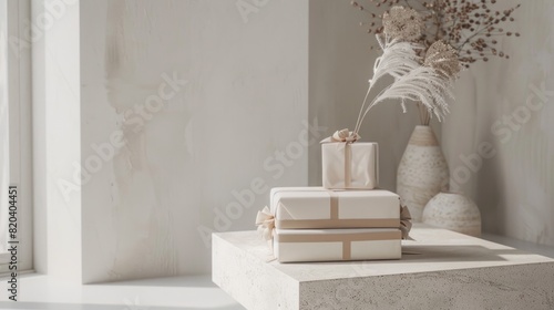 Beautiful background from natural materials. Product presentation. Background beige