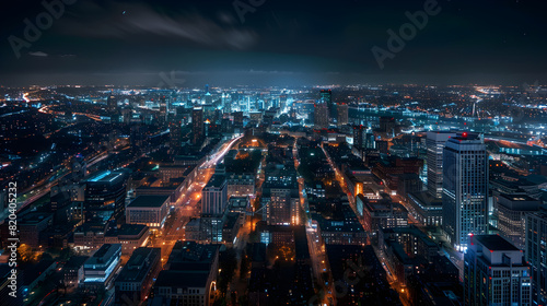 Glistening Urban Nightlife under the Charcoal Sky: A Panoramic Night View of Boston City 
