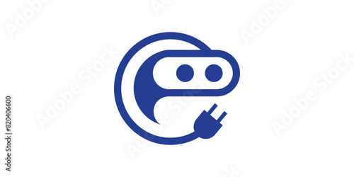 robot and plug logo design, electricity, intelligence, technology, logo design icon, symbol, vector, creative idea.