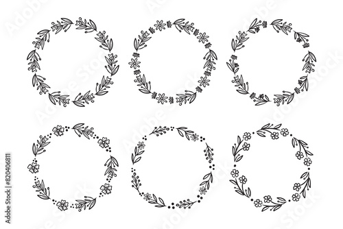 Hand drawn wreath vector set. Floral wreath for your text. Decorative elements for design. Vintage and rustic styles