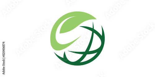 plant and globe logo design, greening globe, leaf, logo design icon, symbol, vector, creative idea.