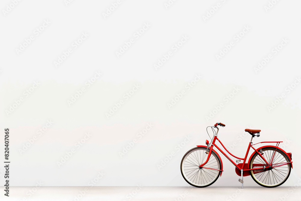 Fototapeta premium A red bicycle is parked in front of a white wall