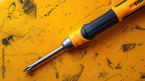 yellow soldering iron on textured orange background for electronics repair