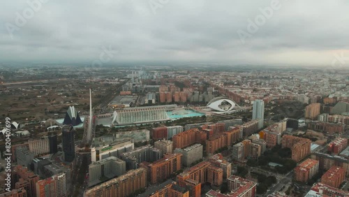 Morning Aerial View of Vibrant Valencia Cityscape With Architectural Landmarks