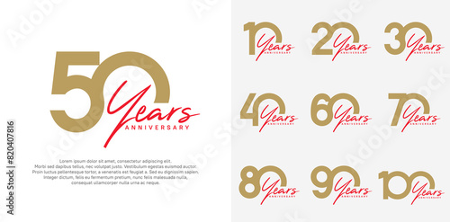 anniversary logotype vector design set with red handwriting, brown color can be use for special day