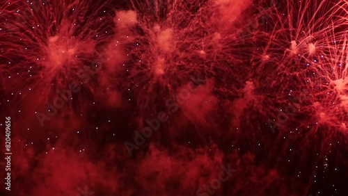 Red Firework celebrate anniversary happy new year 2024, 4th of july holiday festival. red firework in night time celebrate national holiday. Countdown to new year 2025 festival party time event