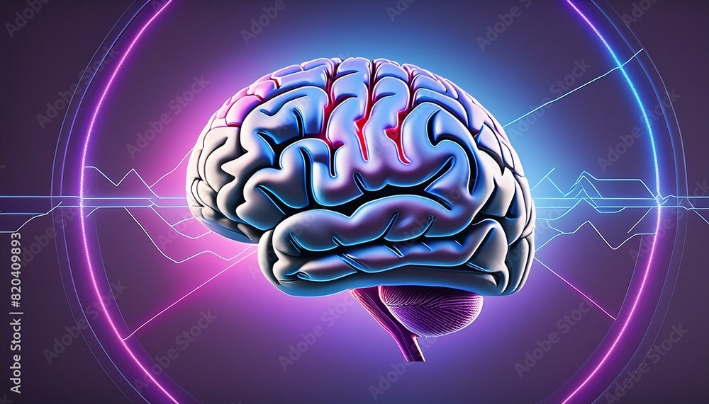 Human brain activity, digital connections 3D illustration, blue and purple background. Human brain activity, digital connections 3D illustration, blue and purple background.