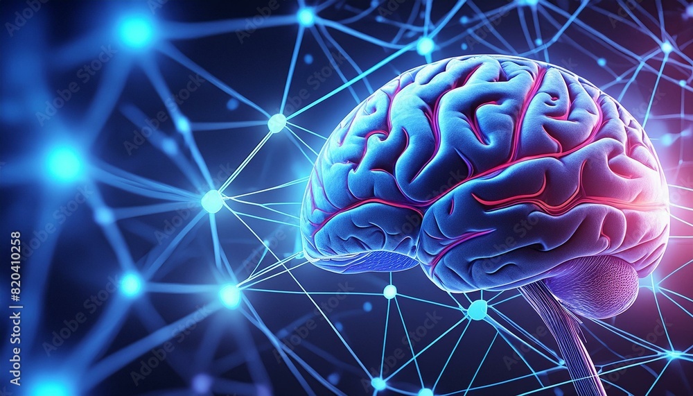 Human brain activity, digital connections 3D illustration, blue background. Human brain activity, digital connections 3D illustration, blue background.