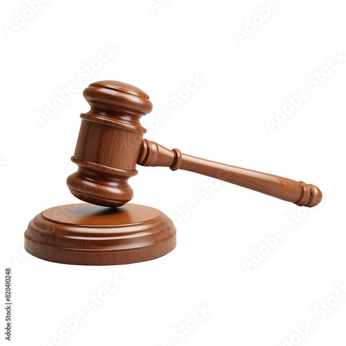 A wooden judge gavel and soundboard isolated on transparent background