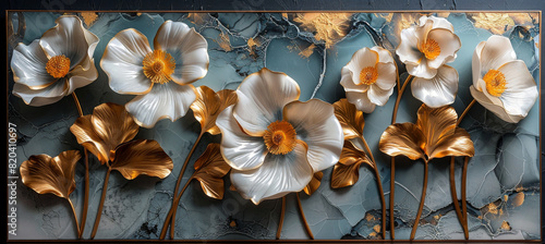 panel wall art  wall decoration  marble background with flowers designs