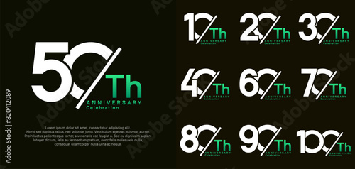 anniversary logo style vector set with slash white and green color can be use for celebration