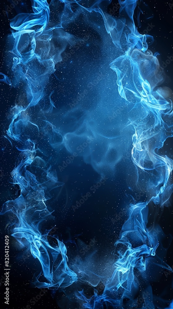 Obraz premium A border line of blue fire against a dark black background. 