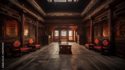 Interior of an ancient Chinese temple. 3D Rendering.