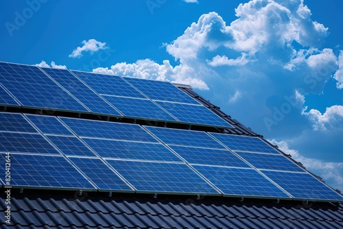 Wallpaper Mural Photo of modern solar panels on the roof against blue sky with clouds. Torontodigital.ca