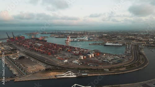 Sunset Over Bustling Valencia Port and Marina Birds-Eye View