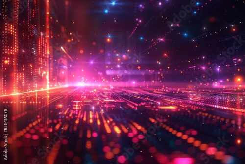 Futuristic background. Digital cyberspace with particles and Digital data network connections