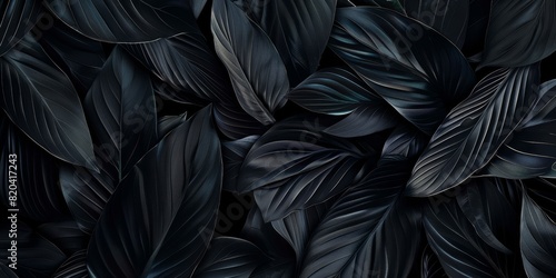Textures of abstract black leaves for tropical leaf background. Flat lay, 