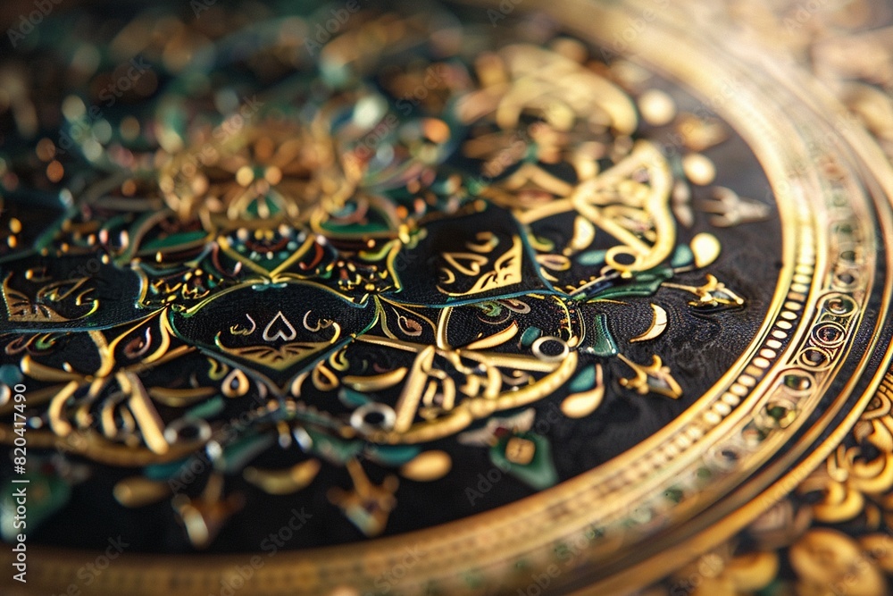 Close-up of a decorative Islamic calendar marking the beginning of the Hijri New Year. Close-up of a decorative Islamic calendar marking the beginning of the Hijri New Year.