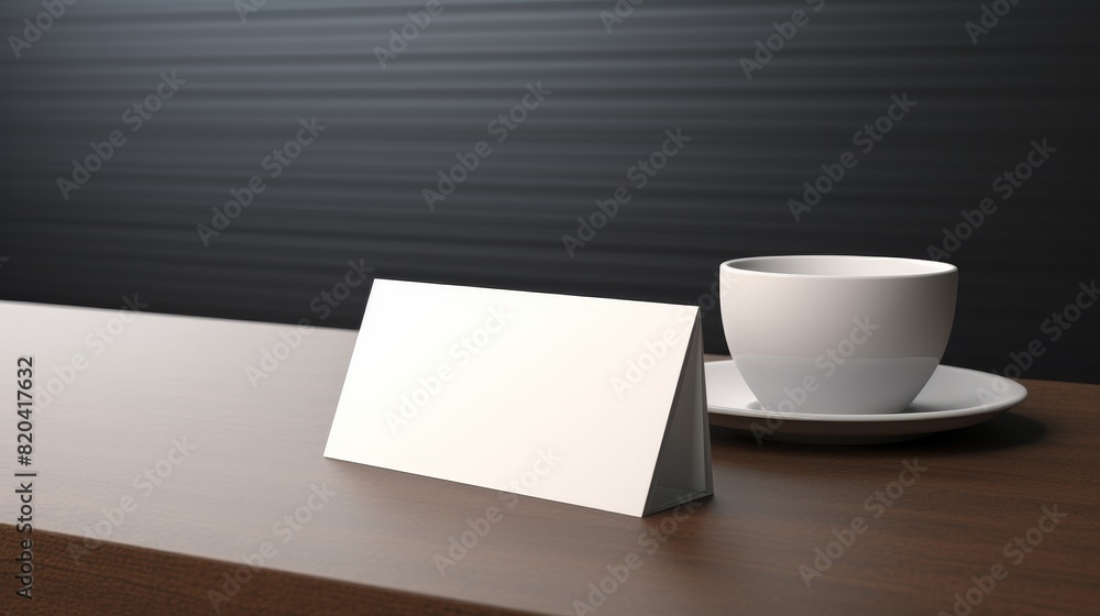 Blank paper sign and white cup on the table. Blank paper sign and white cup on the table.