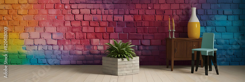 A room with a brick wall painted with paint of different colors. studio, modern museum or gallery hall. Template showroom for exhibition in loft style