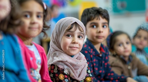 Young children learning about the importance of the Islamic New Year in a classroom setting. © Papisut