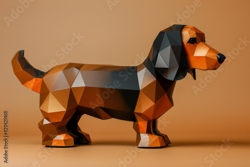 A Beagle dog is standing on a brown surface with a black and brown coat