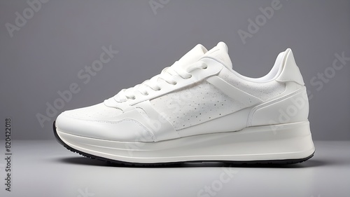 One pair of white sneakers, standing, slightly tilted, platform, e-commerce design