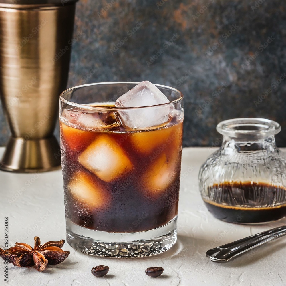 Glass of cold coffee with ice cube Glass of cold coffee with ice cube
