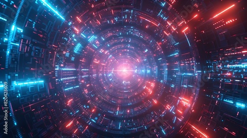 Immersive Cyber Vortex Captivating Digital Realm of Radiant Energy and Interconnected Technology