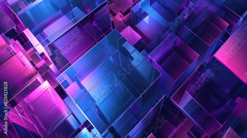 abstract geometrical background with gradients in blue and purple, nice transparent and translucent shapes photo