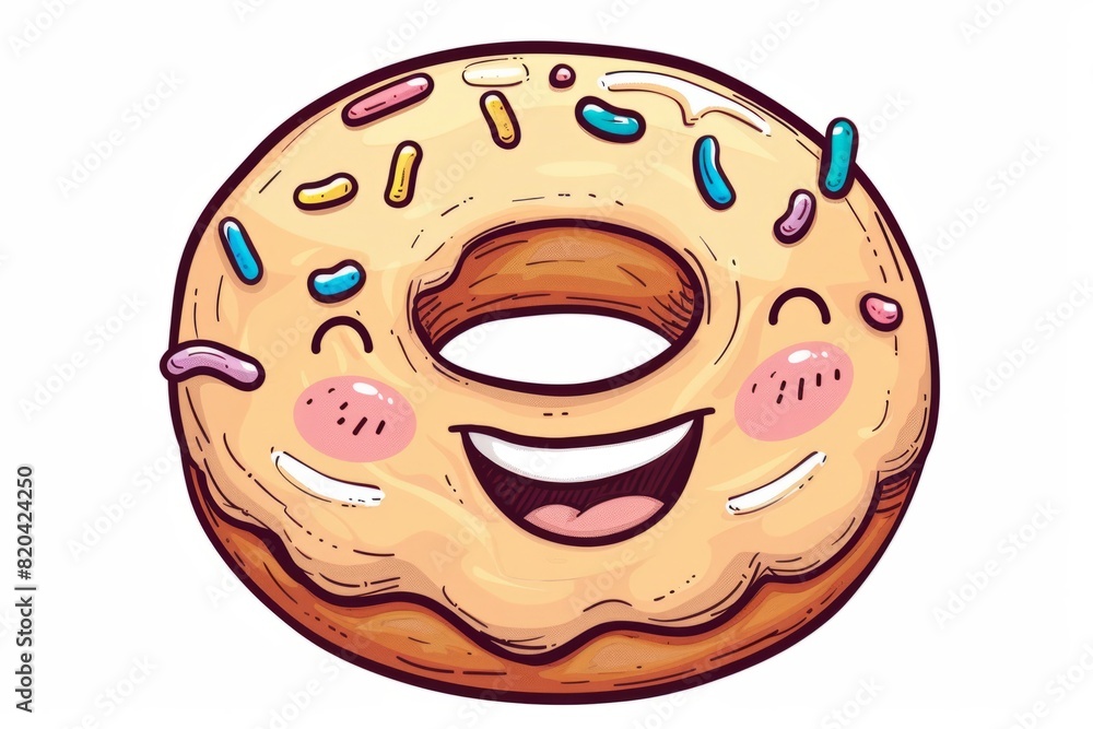 Cartoon cute doodles of a contented donut with colorful sprinkles and a sugary smile, Generative AI Cartoon cute doodles of a contented donut with colorful sprinkles and a sugary smile, Generative AI