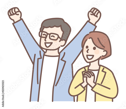 illustration of young man and woman in business suit
