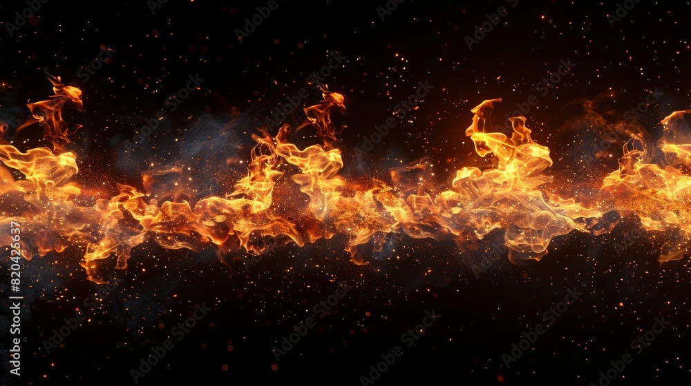 An illustration of a fire border on a burning black background. An illustration of a fire border on a burning black background.