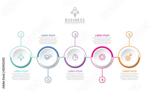 Vector infographic business presentation template with circular interconnection with 5 options.